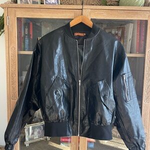 Black Leather Bomber Jacket